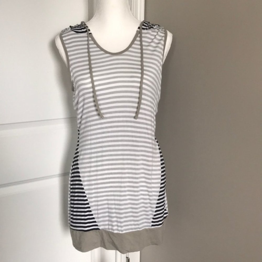 Striped Sleeveless Shirt/Tunic with Hood
